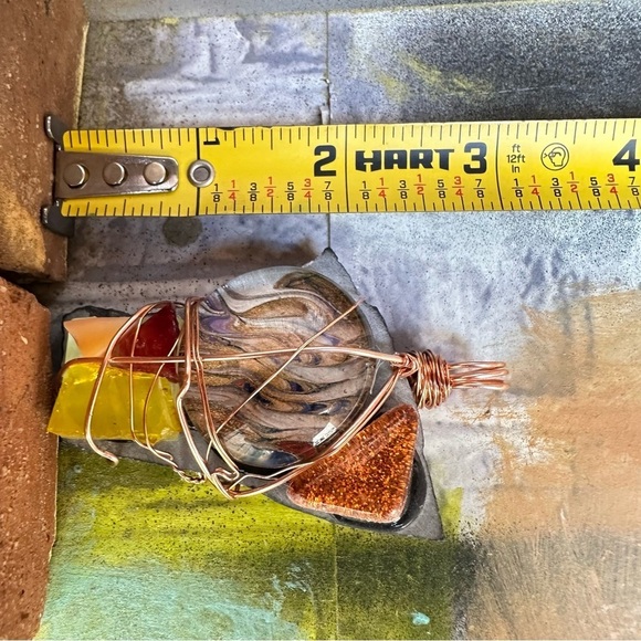 Pendant, wire wrapped, copper, jewelry, Handmade, hand, painted necklace 2204 - Picture 5 of 7